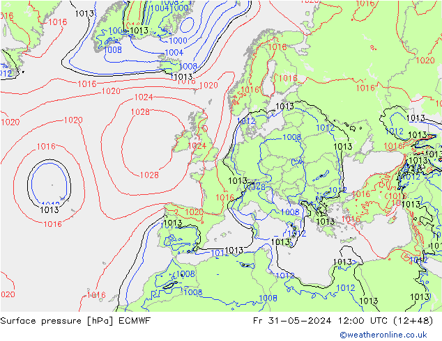 Pressione al suolo ECMWF ven 31.05.2024 12 UTC