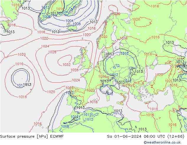 Presión superficial ECMWF sáb 01.06.2024 06 UTC