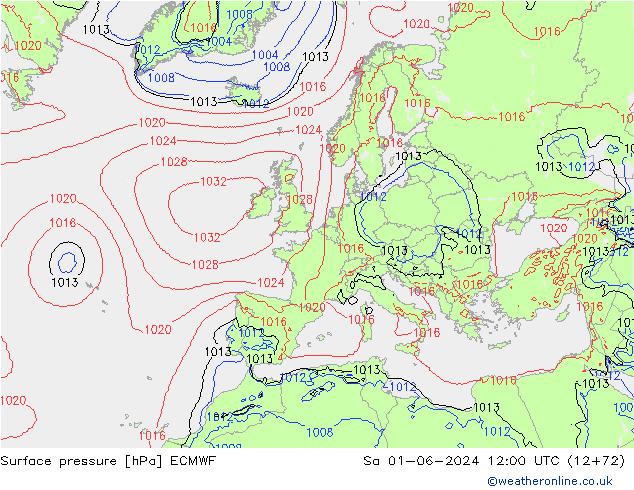 Surface pressure ECMWF Sa 01.06.2024 12 UTC