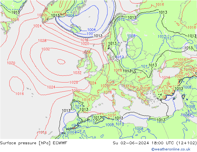 Bodendruck ECMWF So 02.06.2024 18 UTC