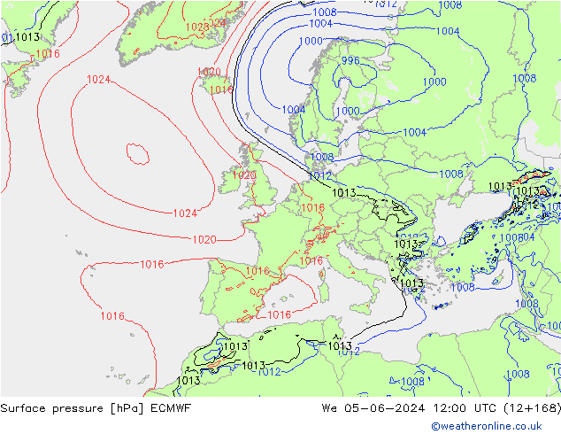 Surface pressure ECMWF We 05.06.2024 12 UTC