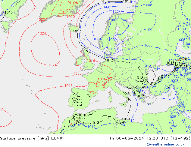 Surface pressure ECMWF Th 06.06.2024 12 UTC