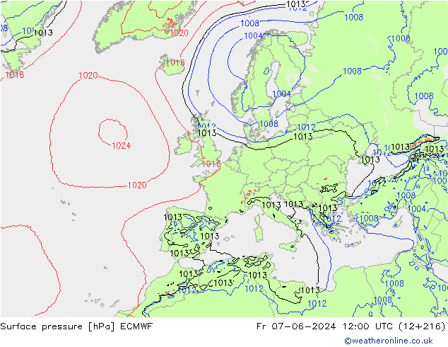 Luchtdruk (Grond) ECMWF vr 07.06.2024 12 UTC