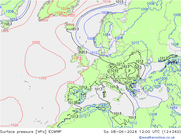 pressão do solo ECMWF Sáb 08.06.2024 12 UTC