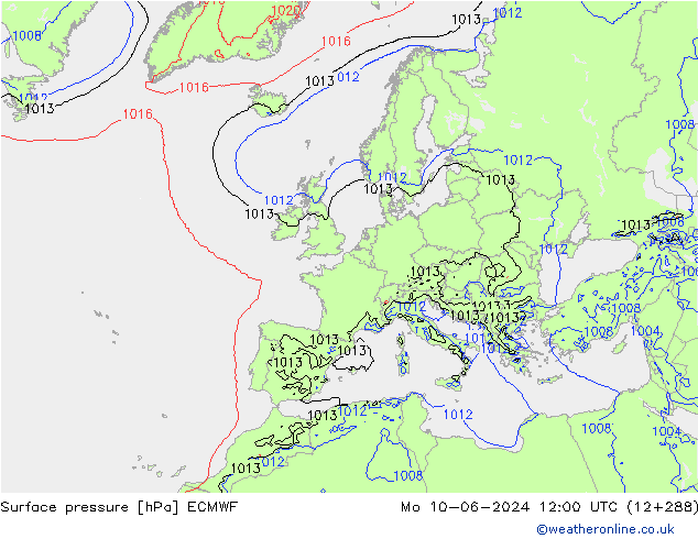 Presión superficial ECMWF lun 10.06.2024 12 UTC