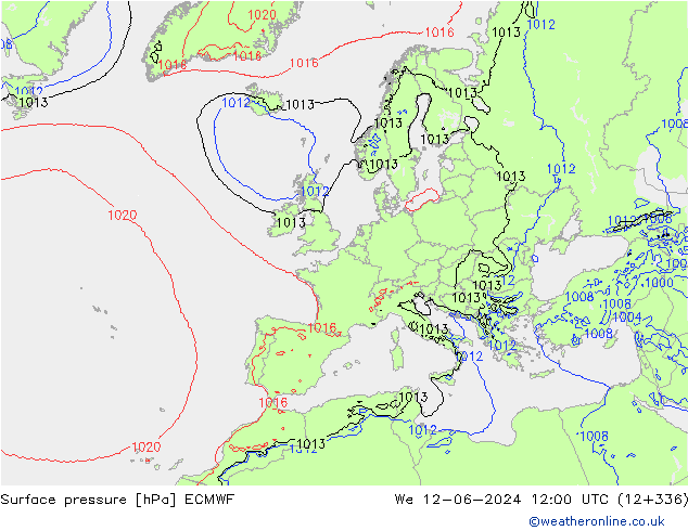 Surface pressure ECMWF We 12.06.2024 12 UTC