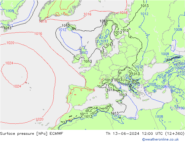 ciśnienie ECMWF czw. 13.06.2024 12 UTC