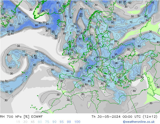 700 hPa Nispi Nem ECMWF Per 30.05.2024 00 UTC