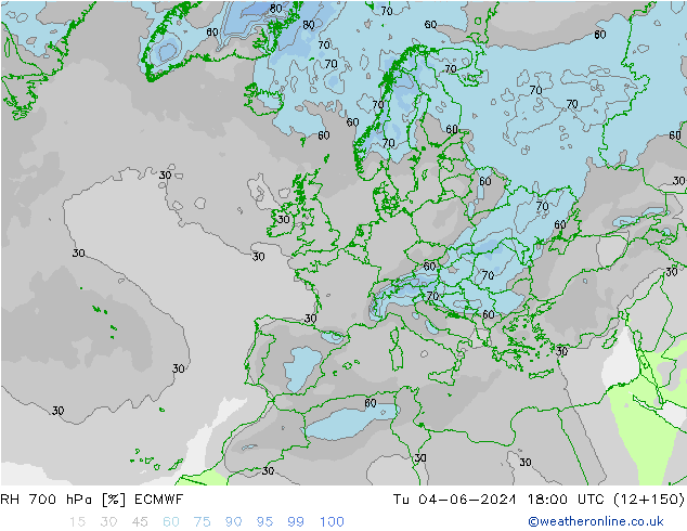 RH 700 hPa ECMWF wto. 04.06.2024 18 UTC