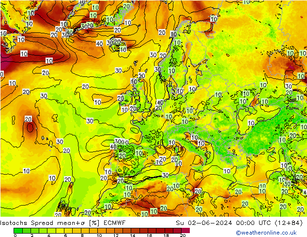 Izotacha Spread ECMWF nie. 02.06.2024 00 UTC