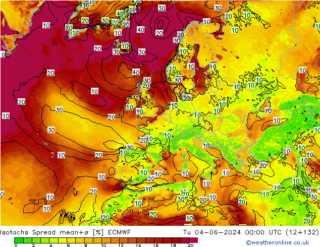 Izotacha Spread ECMWF wto. 04.06.2024 00 UTC