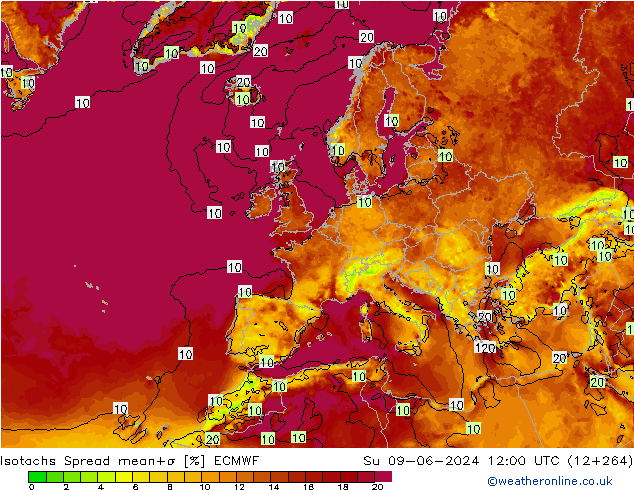 Isotachs Spread ECMWF Ne 09.06.2024 12 UTC