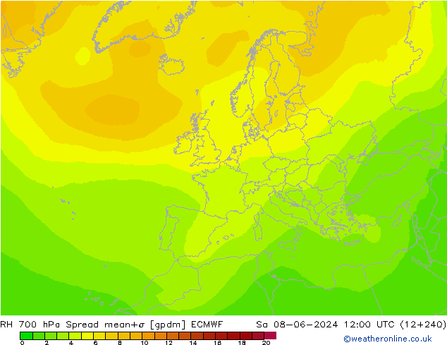 Humidité rel. 700 hPa Spread ECMWF sam 08.06.2024 12 UTC