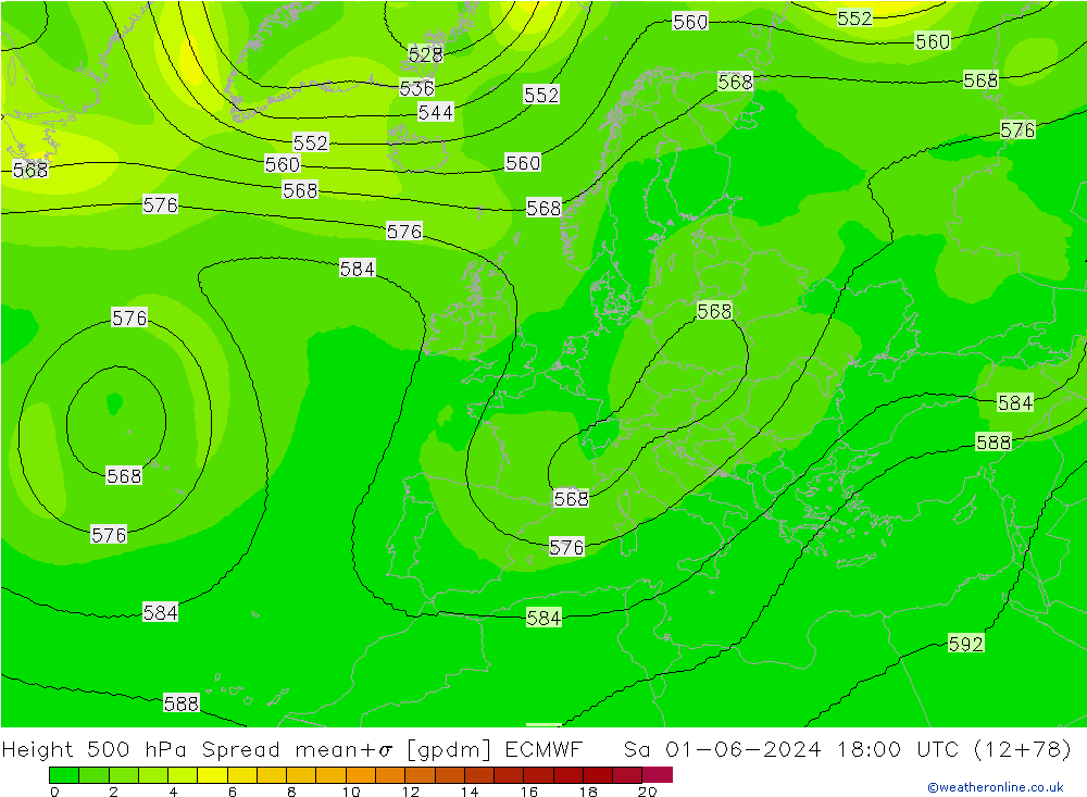 Height 500 hPa Spread ECMWF Sa 01.06.2024 18 UTC