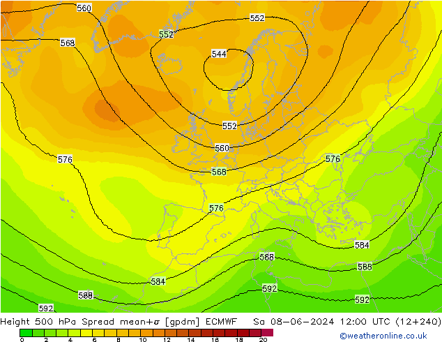 500 hPa Yüksekliği Spread ECMWF Cts 08.06.2024 12 UTC