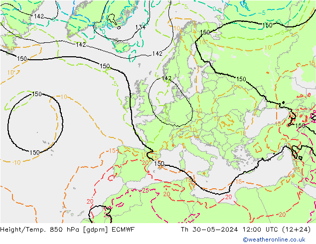 Height/Temp. 850 hPa ECMWF gio 30.05.2024 12 UTC