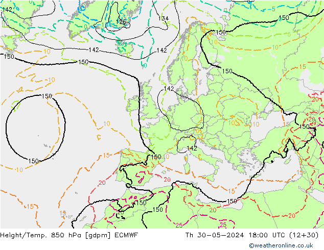 Height/Temp. 850 hPa ECMWF Th 30.05.2024 18 UTC