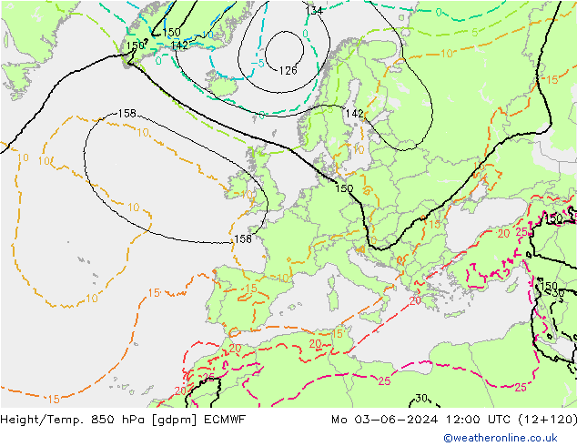 Height/Temp. 850 hPa ECMWF Seg 03.06.2024 12 UTC