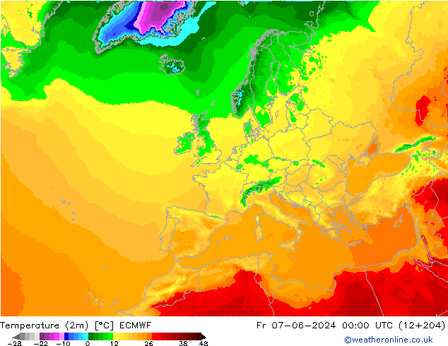 Temperatura (2m) ECMWF Sex 07.06.2024 00 UTC