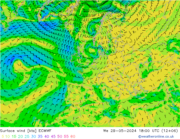 风 10 米 ECMWF 星期三 29.05.2024 18 UTC