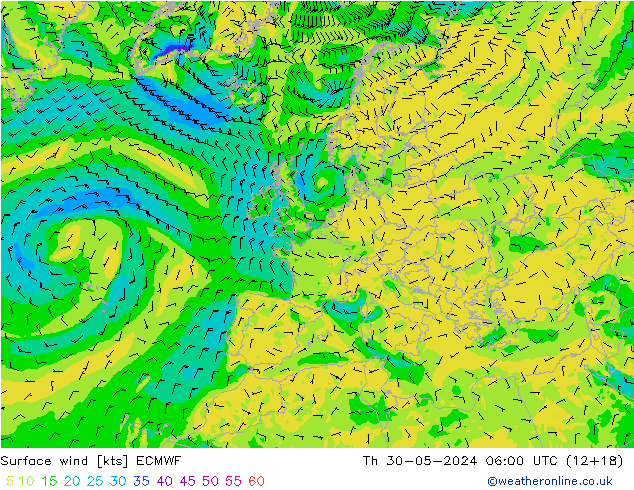 Surface wind ECMWF Th 30.05.2024 06 UTC