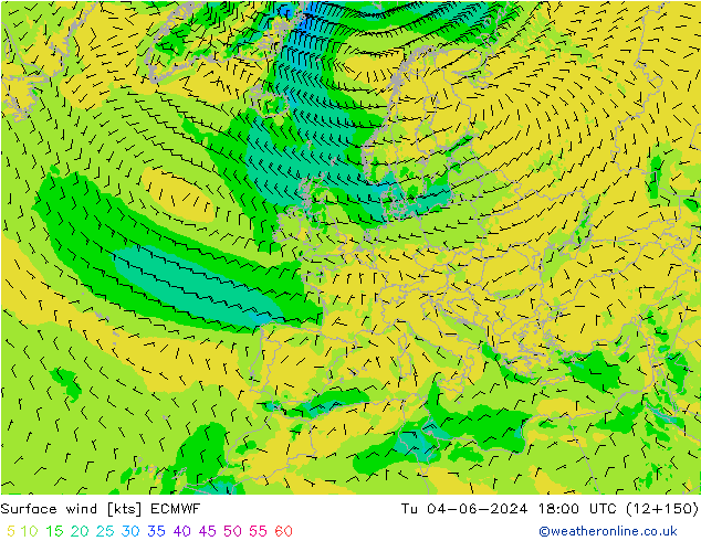 ветер 10 m ECMWF вт 04.06.2024 18 UTC