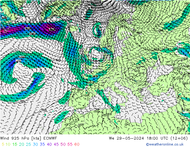 风 925 hPa ECMWF 星期三 29.05.2024 18 UTC