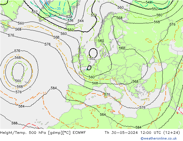 Height/Temp. 500 hPa ECMWF Do 30.05.2024 12 UTC