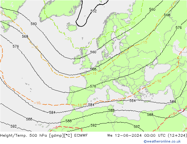 Hoogte/Temp. 500 hPa ECMWF wo 12.06.2024 00 UTC