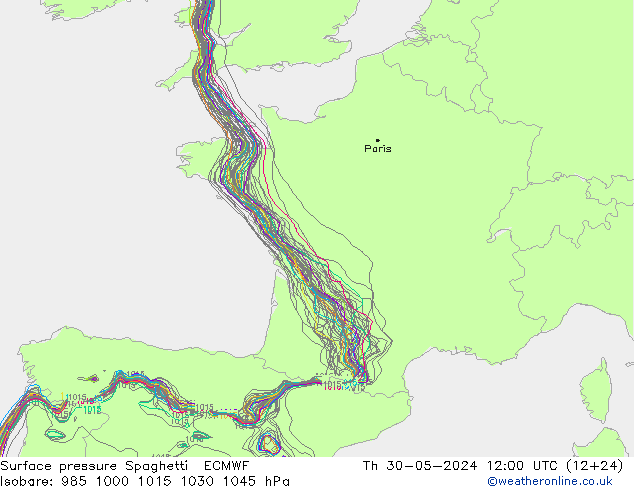 Atmosférický tlak Spaghetti ECMWF Čt 30.05.2024 12 UTC