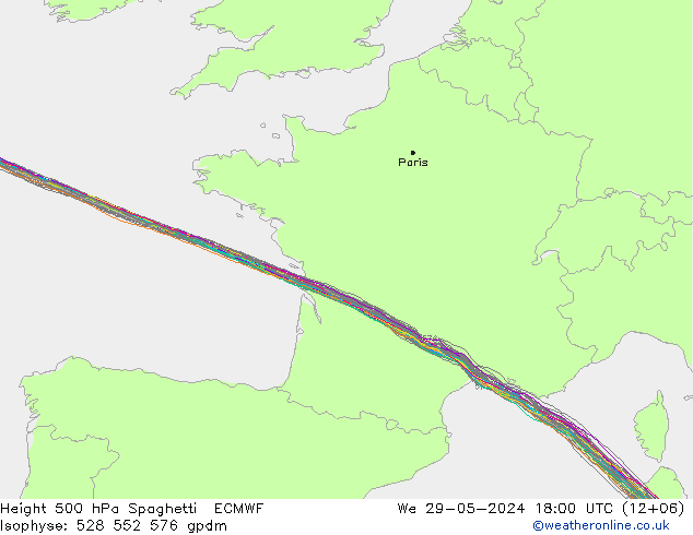 Height 500 hPa Spaghetti ECMWF  29.05.2024 18 UTC