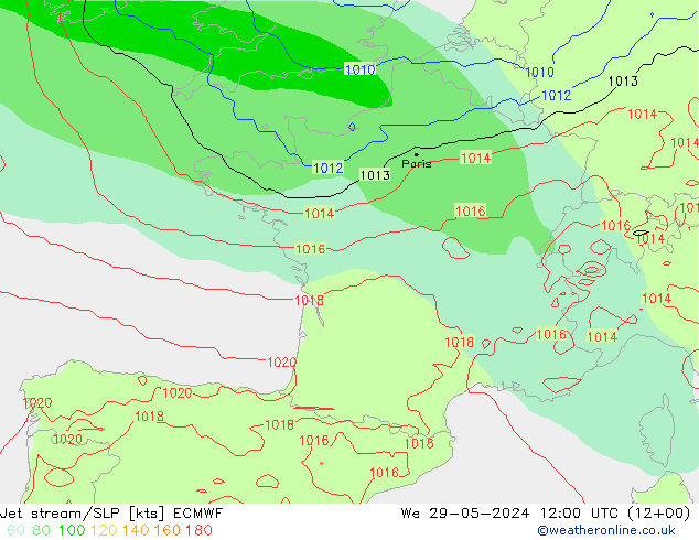 Jet stream/SLP ECMWF We 29.05.2024 12 UTC