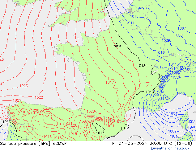 Surface pressure ECMWF Fr 31.05.2024 00 UTC