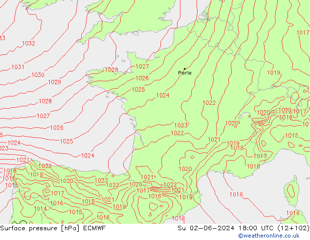 Atmosférický tlak ECMWF Ne 02.06.2024 18 UTC