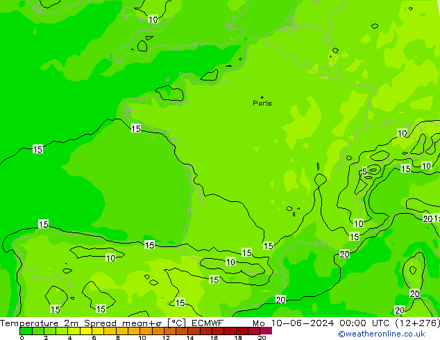 Temperatuurkaart Spread ECMWF ma 10.06.2024 00 UTC