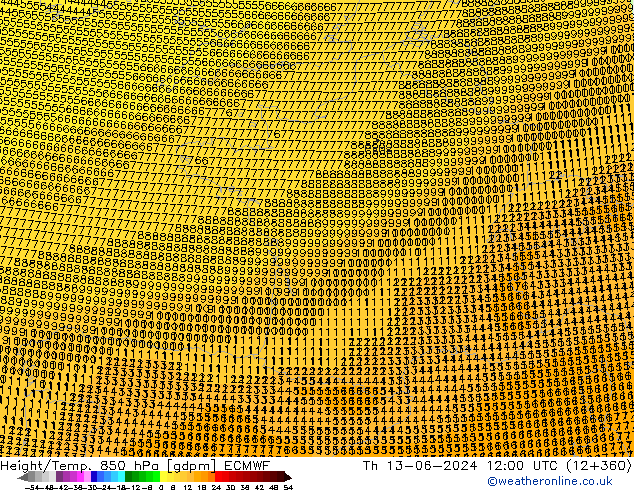 Height/Temp. 850 hPa ECMWF Th 13.06.2024 12 UTC