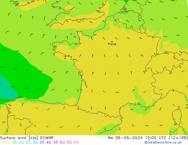Surface wind ECMWF We 05.06.2024 12 UTC