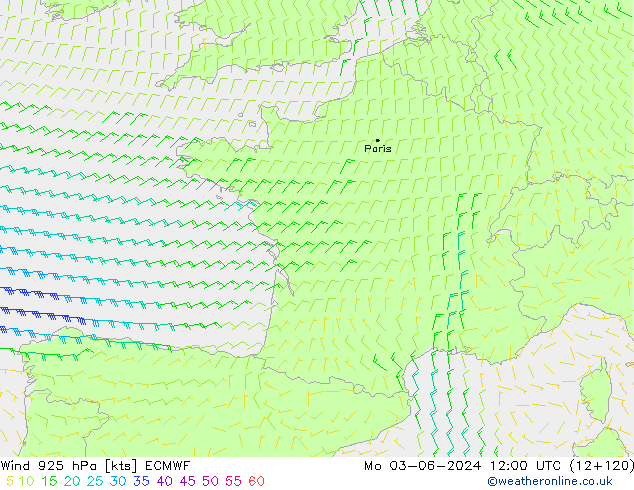 Vento 925 hPa ECMWF lun 03.06.2024 12 UTC