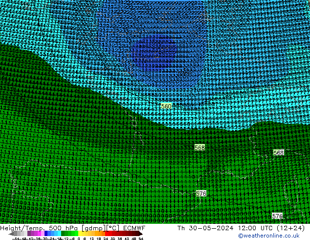 Height/Temp. 500 hPa ECMWF Čt 30.05.2024 12 UTC