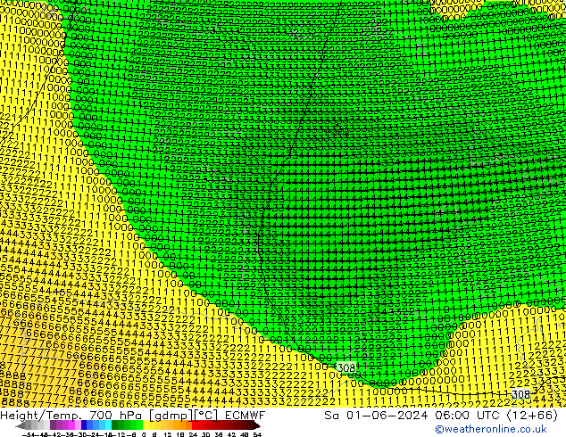 Height/Temp. 700 hPa ECMWF Sa 01.06.2024 06 UTC