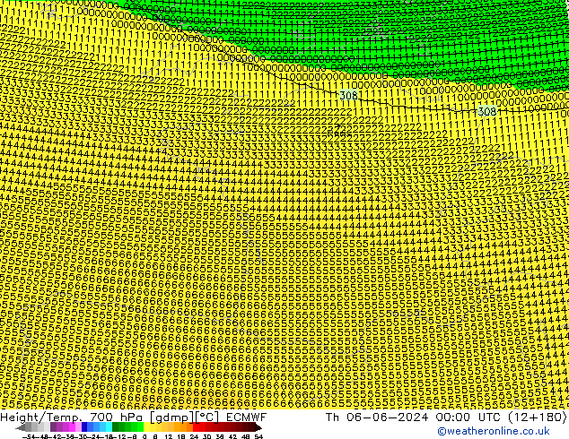 Height/Temp. 700 hPa ECMWF Čt 06.06.2024 00 UTC