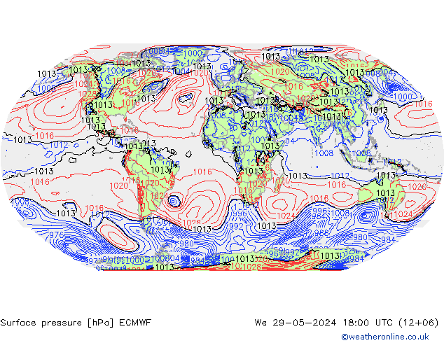 Pressione al suolo ECMWF mer 29.05.2024 18 UTC