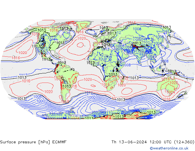 Surface pressure ECMWF Th 13.06.2024 12 UTC