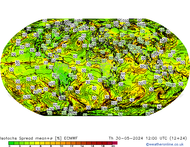 Isotachs Spread ECMWF Th 30.05.2024 12 UTC