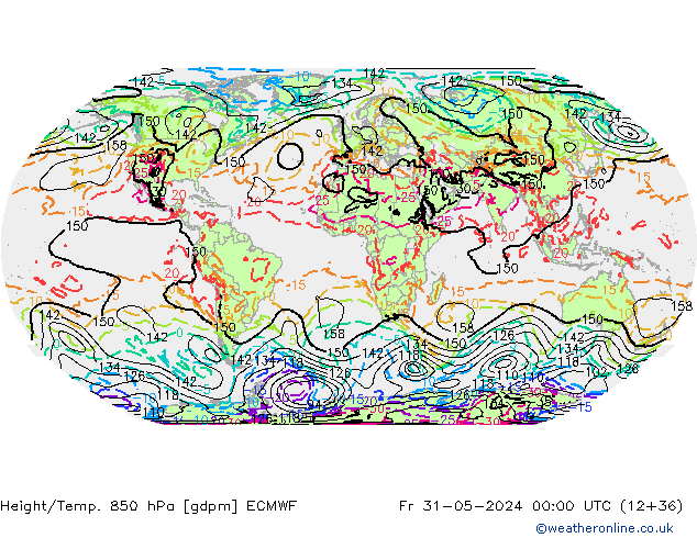 Hoogte/Temp. 850 hPa ECMWF vr 31.05.2024 00 UTC