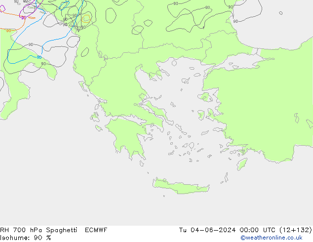 RH 700 hPa Spaghetti ECMWF  04.06.2024 00 UTC