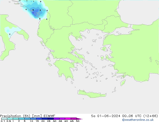 Precipitation (6h) ECMWF Sa 01.06.2024 06 UTC