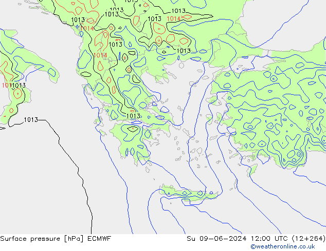 Atmosférický tlak ECMWF Ne 09.06.2024 12 UTC