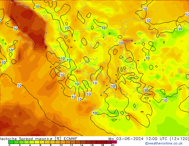 Isotachs Spread ECMWF lun 03.06.2024 12 UTC