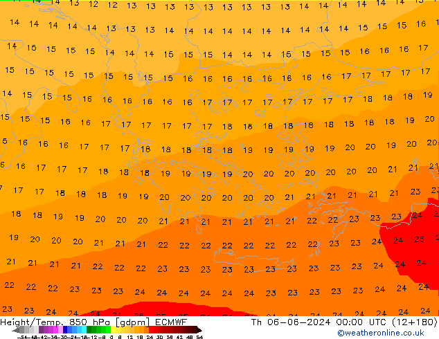 Yükseklik/Sıc. 850 hPa ECMWF Per 06.06.2024 00 UTC